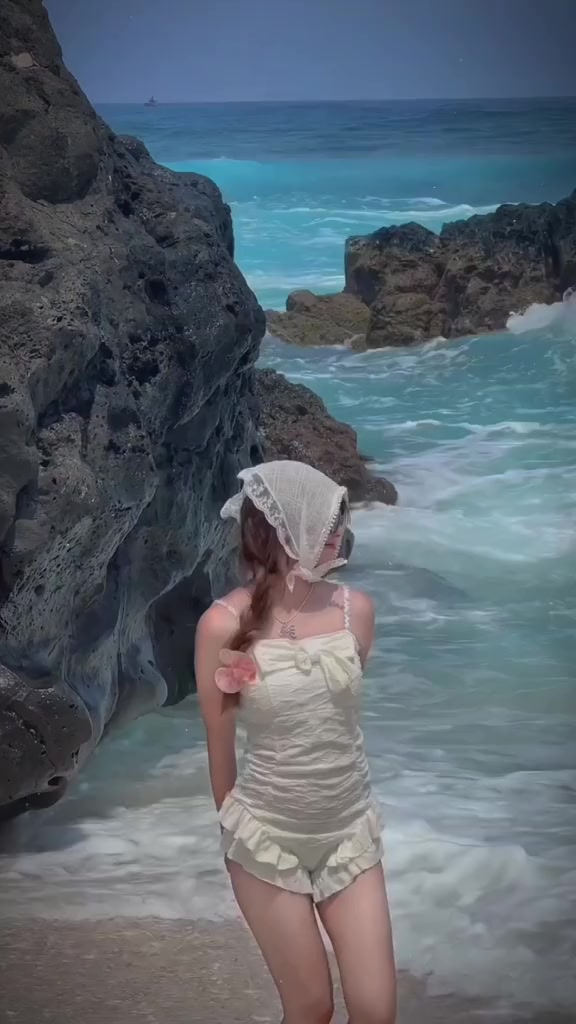 Jumpsuit nữ bikini liền thân vải xốp sóng nơ ngực siêu xinh, Váy đi biển 2 dây phối viền bèo phong cách sexy N2Bstyle | BigBuy360 - bigbuy360.vn