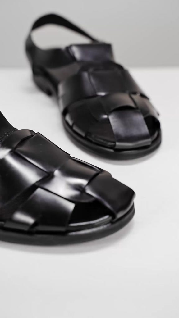 [có size nữ] Giày Sandals Rọ Nam Nữ TARMOR Da Thật Màu Đen Fisherman Sandals in Black Leather