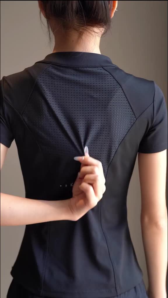 Áo thể thao nữ tay ngắn khóa kéo [Louro A6], phối lưới siêu thoáng, phù hợp tập thể thao, gym, yoga | BigBuy360 - bigbuy360.vn