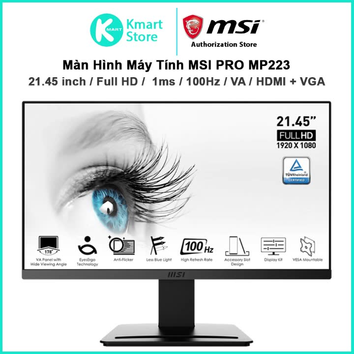 Màn hình máy tính MSI Pro MP223 | 21.45″ / VA / FullHD / 100Hz / 1ms / 99% sRGB  / HDMI / VGA | Bảo hành 2 năm | BigBuy360 - bigbuy360.vn