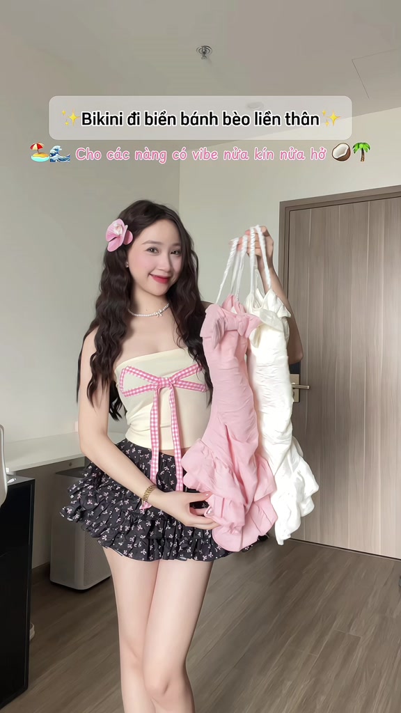 Swimsuit  Đầm Hai dây Nữ Bikini Đi Biển Váy Liền Sexy Quyến Rũ Màu Trắng Kem, Hồng Có Mút Ngực Hàng Thiết Kế - Mã M05 | BigBuy360 - bigbuy360.vn