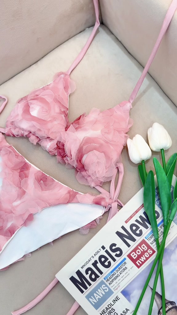 Bikini đi biển 2 mảnh hoa hồng đi biển sang chảnh sẵn đệm mút, đồ bơi nữ thiết kế quyến rũ đi biển Freesize <60kg  - H21 | BigBuy360 - bigbuy360.vn