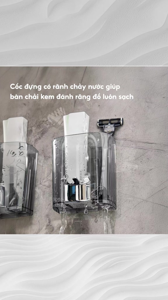 Kệ để bàn chải kem đánh răng kèm cốc dán tường JYoohome Bộ cốc giá để bàn chải trong suốt Acrylic | BigBuy360 - bigbuy360.vn