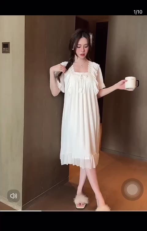 Đầm Ngủ Ngắn Tay Cổ Vuông LICERIA Mã 39 Mặc Ở Nhà Cho Nữ Chất Voan Lưới Phong Cách Cung Điện Có Đệm Ngực. | BigBuy360 - bigbuy360.vn