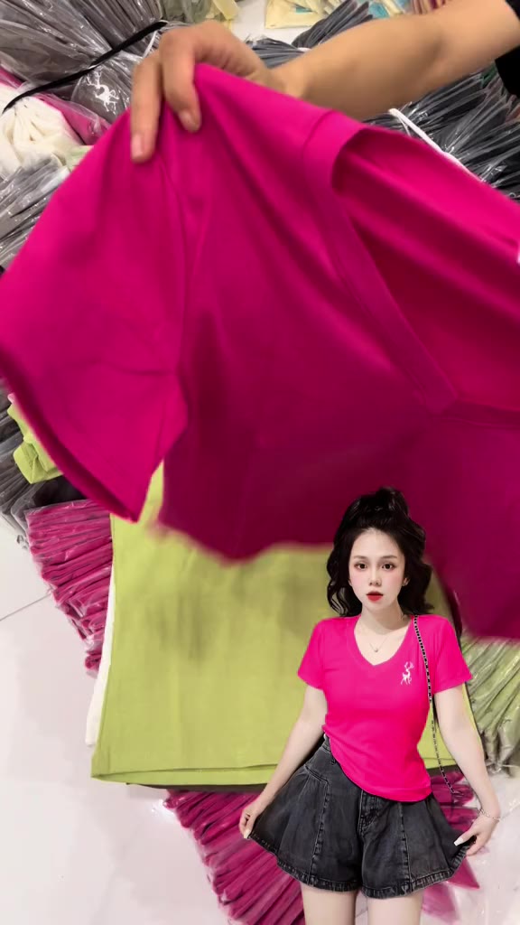 Áo Thun Dáng Ôm Cổ Tim Nữ [Mã B76] Tôn Dáng 35~55kg, Hình Thêu Cotton Mềm Mịn Co Dãn Tốt [THÊU HƯƠU] | BigBuy360 - bigbuy360.vn