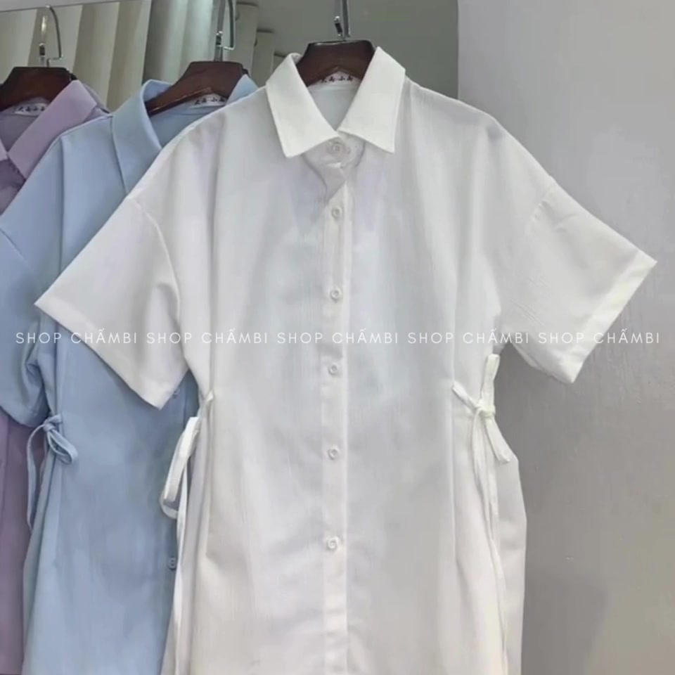 [KO KÈM QUẦN] Áo sơ mi nữ A.640, Áo nữ dáng vừa tay ngắn cổ đức phối nơ eo cách điệu - Shop Chấm Bi | BigBuy360 - bigbuy360.vn