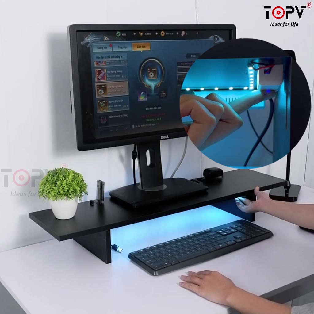 Kệ màn hình máy tính LED  sạc không dây USB giá đỡ màn hình pc decor bàn kệ để máy tính gỗ trắng | BigBuy360 - bigbuy360.vn