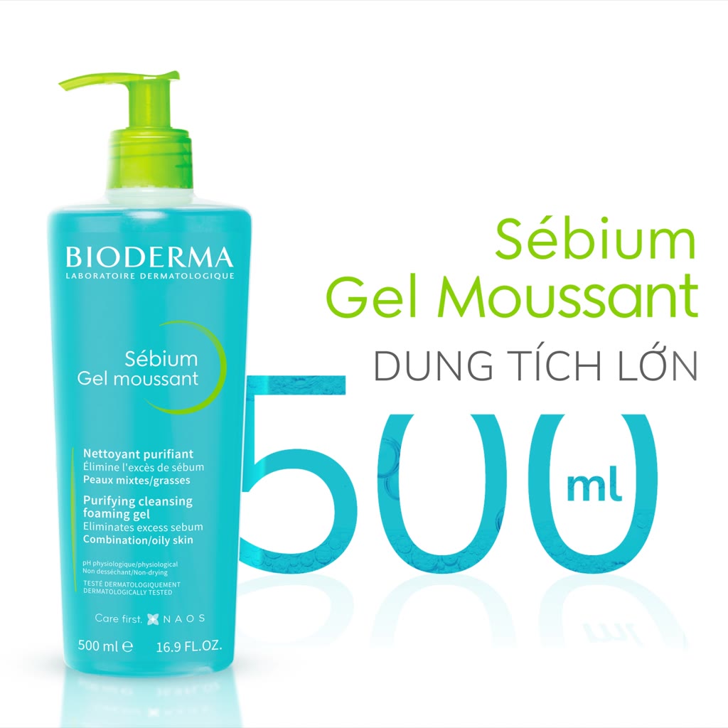 Gel rửa mặt tạo bọt, không chứa xà phòng Bioderma Sebium Gel Moussant - 500ml | BigBuy360 - bigbuy360.vn