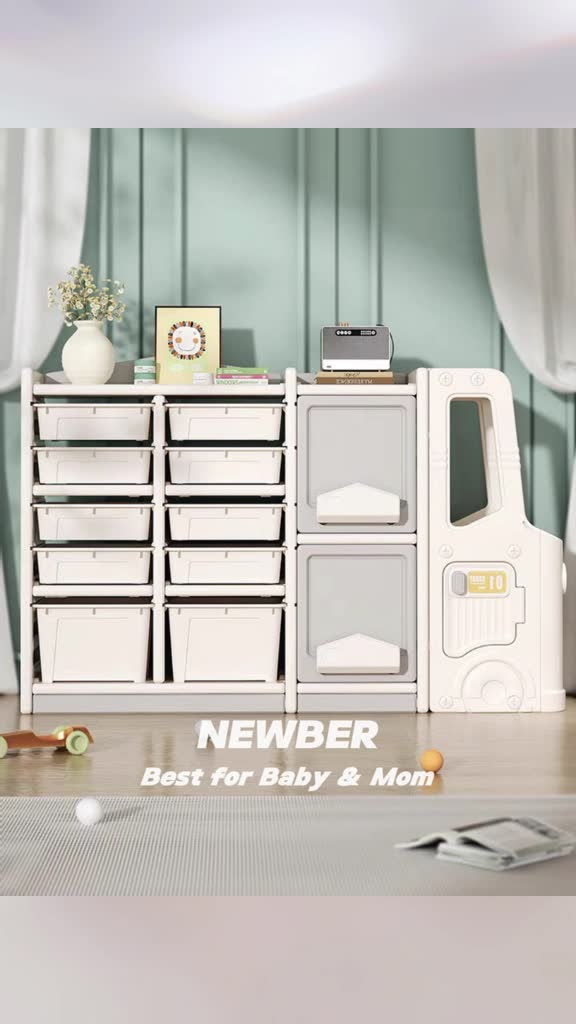 Kệ Đồ Chơi cho bé,Tủ Đựng Đồ chơi Newber Ô Tô Bus kèm bảng vẽ Dày Dặn Cao Cấp