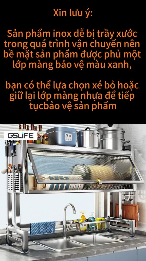 Kệ chén đĩa inox có nắp đậy Gslife