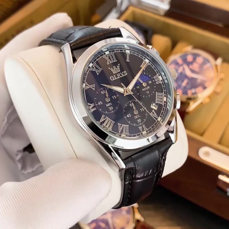 OLEVS Đồng hồ nam Chống nước Chính hãng Đa chức năng Bấm giờ Pha mặt trăng Dây da Thạch anh 2871 | BigBuy360 - bigbuy360.vn