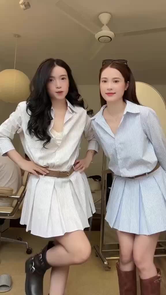 Sét Áo Sơ Mi Kẻ Sọc Mix Chân váy Ngắn Xếp Ly Dáng Jum Liền Thân KÈM ĐAI Thời Trang Hàn Quốc | BigBuy360 - bigbuy360.vn