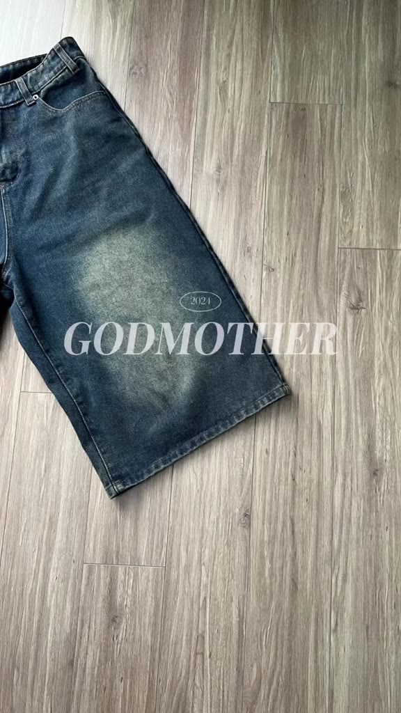 Quần Wide Leg Short Jeans GODMOTHER Nam Ống Rộng, Quần Jeans Short Lửng Phong Cách Cá Tính | BigBuy360 - bigbuy360.vn