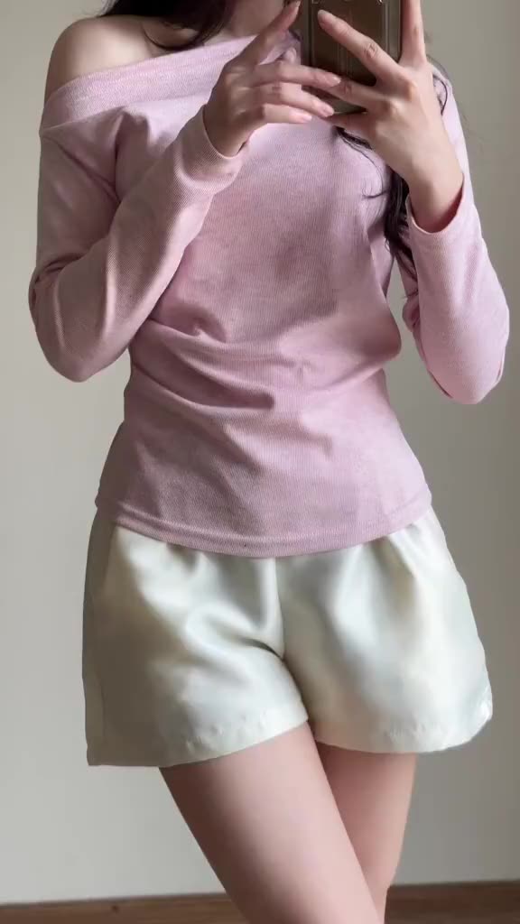 Áo thun lệch vai dài tay nhún eo chất tăm dày Bun222 | BigBuy360 - bigbuy360.vn