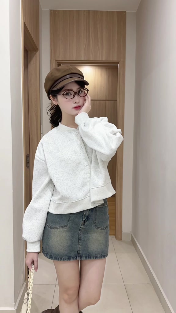 Áo khoác nữ BIGISZE Banamo Fashion áo nỉ croptop cúc cài bo viền 3941 | BigBuy360 - bigbuy360.vn