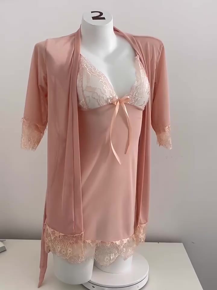 Áo choàng ngủ sexy dài tay kèm váy ren xuyên thấu gợi cảm set ngủ nữ mặc nhà tặng chip lọt khe quyến rũ BIKI HOUSE N115 | BigBuy360 - bigbuy360.vn