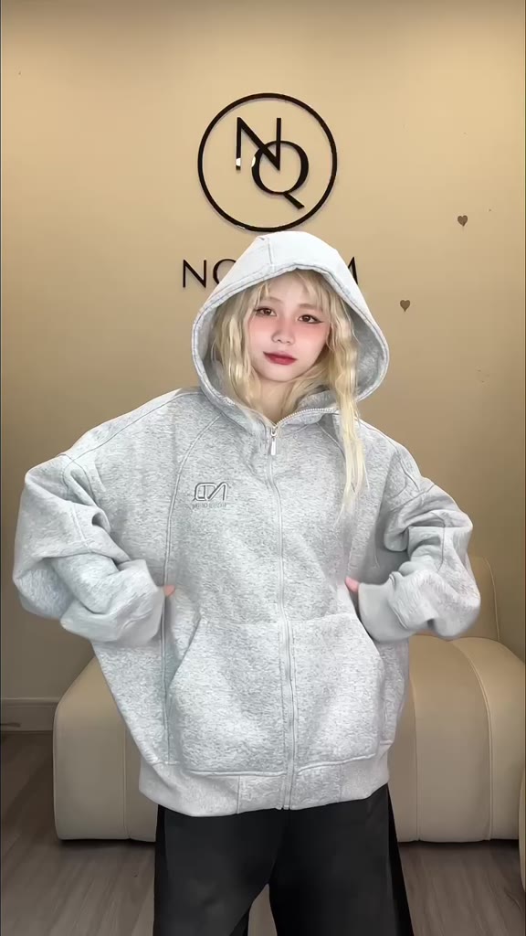 Áo Khoác Hoodie Zip Nỉ Cotton Cổ Cao NQ30 DINO Form Boxy Nam Nữ Unisex | BigBuy360 - bigbuy360.vn