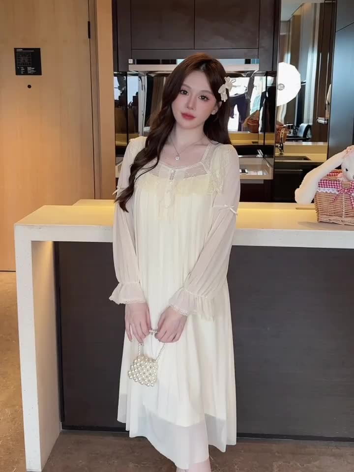 Đầm Ngủ Dài Tay Pha Ren LICERIA  A3510 Có Đệm Ngực Dành Cho Nữ Phong Cách Công Chúa Chất Mềm Mịn | BigBuy360 - bigbuy360.vn