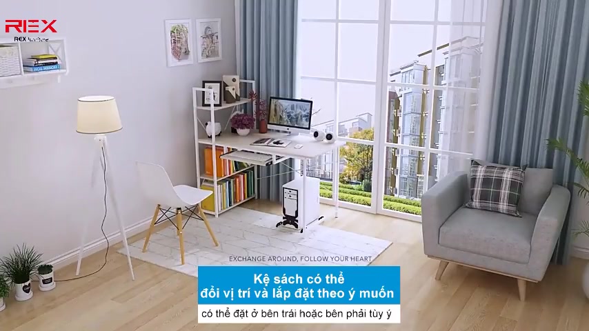 ALOVE Bàn làm việc bàn học khung sắt kèm giá sách khung sắt 25x25mm sơn tĩnh điện chịu lực cao mặt gỗ mdf dày 15mm | BigBuy360 - bigbuy360.vn