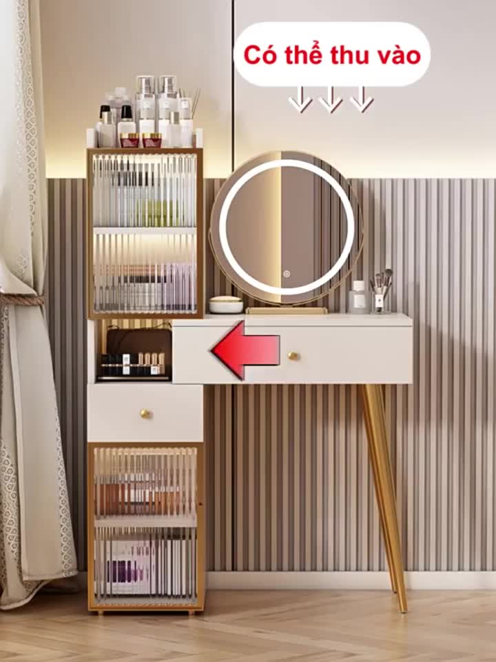 ALVIN Bàn trang điểm Có thể mở rộng bàn trang điểm đơn giản kèm tủ để đồ tủ lưu trữ tủ đầu giường | BigBuy360 - bigbuy360.vn