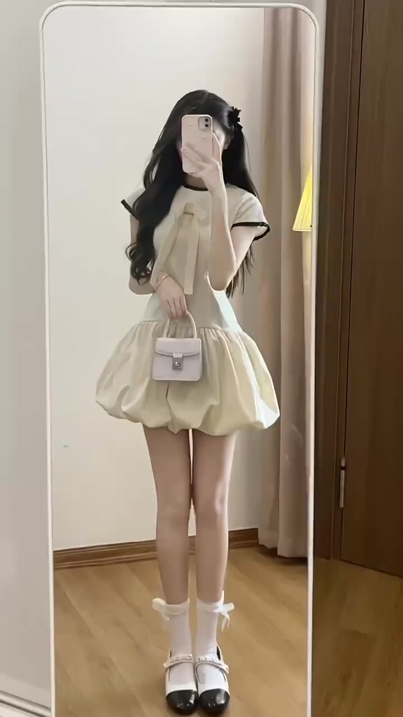 Váy Dáng Bí - Đầm Dáng Bí Phồng Đính Nơ Phối Ren Có Dây Buộc Eo Kèm Quần Bảo Hộ Rời | BigBuy360 - bigbuy360.vn