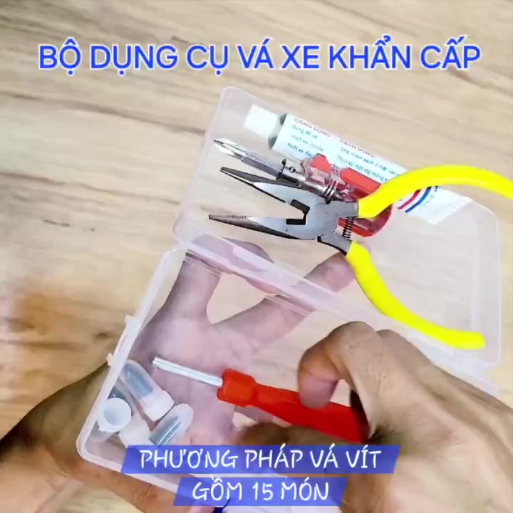 Bộ Dụng Cụ Vá Vỏ Xe Không Ruột Khẩn Cấp 15 Món