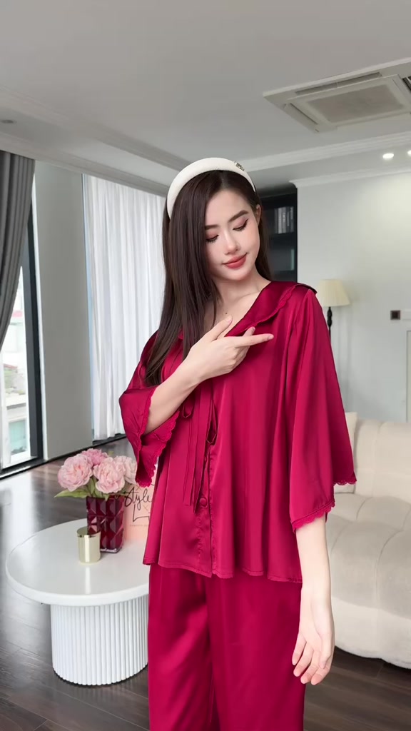 Đồ Ngủ Pijama Bigsize MIKY, Đồ Ngủ Bigsize lụa Latin Tay Loe Dài  cao cấp mềm mại xinh xắn tay loe dài 1 < 75KG M08 | BigBuy360 - bigbuy360.vn
