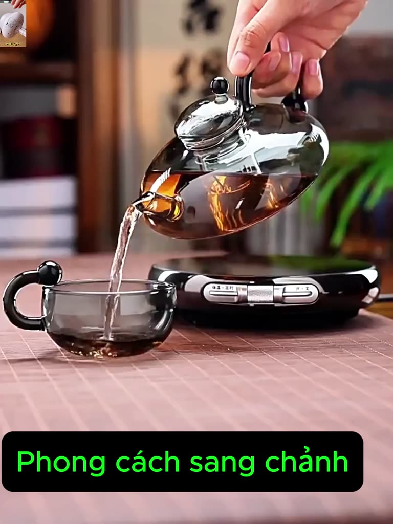 Ấm thủy tinh đun pha trà chịu nhiệt kèm bếp hồng ngoại