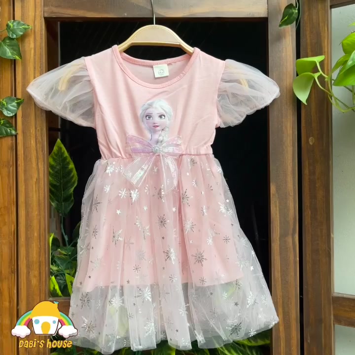 Váy bé gái Elsa, đầm công chúa disney lưới thun cotton