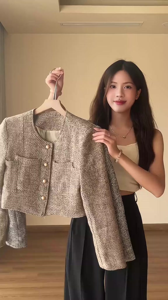 Áo Khoác Dạ Kẻ Croptop, Áo Khoác Dạ Hai Lớp Có Lót Trong Dày Dặn Form Tiểu Thư Miho House | BigBuy360 - bigbuy360.vn