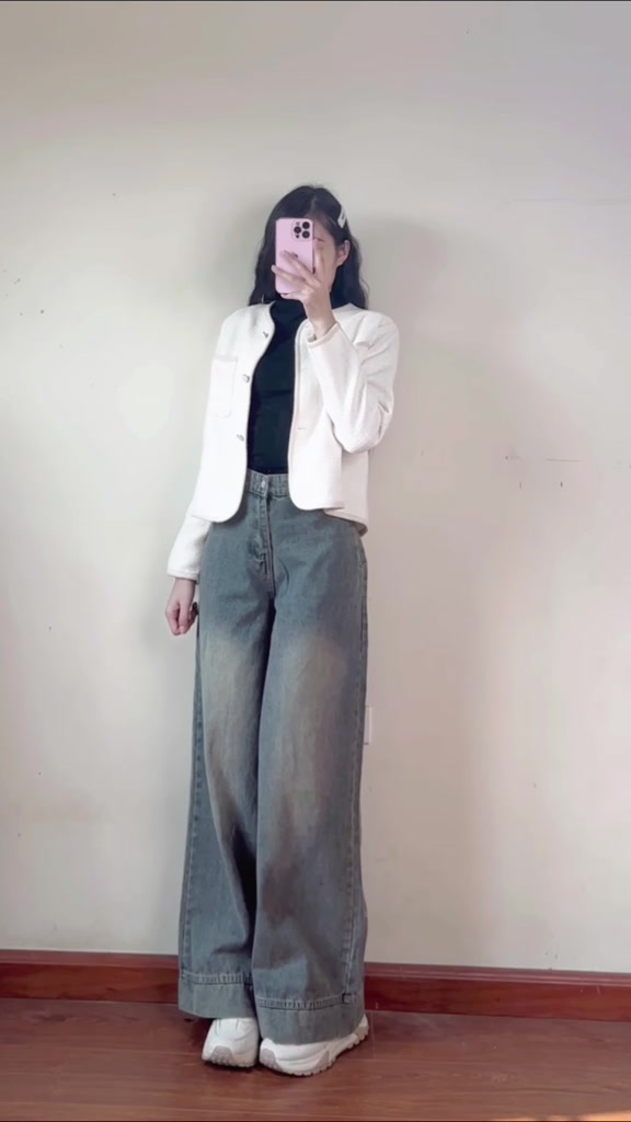 Quần jean ống rộng Hari suông màu xanh retro | BigBuy360 - bigbuy360.vn