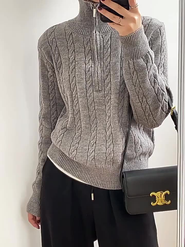 Áo dài tay nữ Jimmy Sweater chất len lông thỏ mềm mại, Áo Sweater nữ cổ cao khóa kéo ấm áp trẻ trung thời trang HEBE | BigBuy360 - bigbuy360.vn