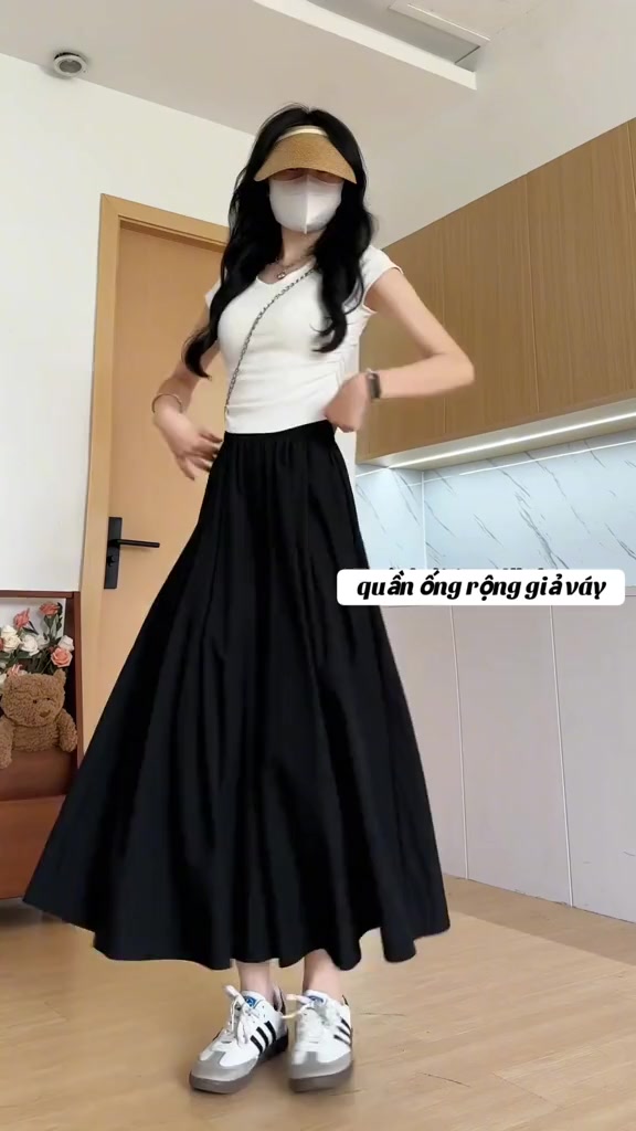 Quần ống rộng dài bigsize nữ chất đũi vân mây một lớp, Quần váy lửng cạp cao lưng chun tiện lợi mát mẻ che khuyết điểm | BigBuy360 - bigbuy360.vn