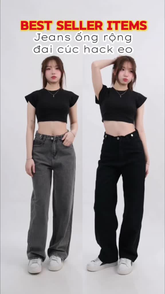 Quần jean nữ ống rộng đen xám phong cách Ulzzang School (Có Bigsize) - Quần jeans baggy suông Kyubi JC25 | BigBuy360 - bigbuy360.vn