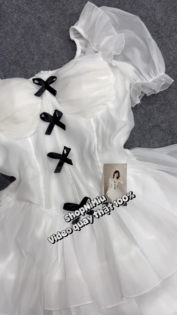 Đầm tiểu thư chất tơ nến tay ngắn cổ vuông đính nơ xinh váy ngắn xòe thiết kế trẻ trung thích hợp mặc đi chơi | BigBuy360 - bigbuy360.vn