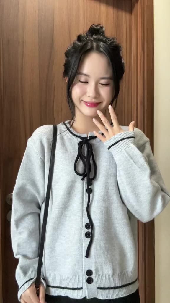 Áo Cadigan Len Lông Thỏ, Áo Len Dệt Kim Phối Cúc Đôi Viền Kẻ Đen Nơ Cổ Phong Cách Hàn Quốc Dễ Thương Qccc Shopquacam | BigBuy360 - bigbuy360.vn