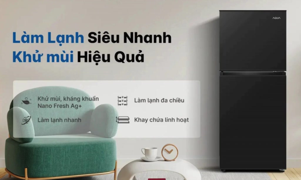 Tủ lạnh 2 cánh Aqua 130 lít ngăn đông trên AQR-T160FA(BS) | BigBuy360 - bigbuy360.vn
