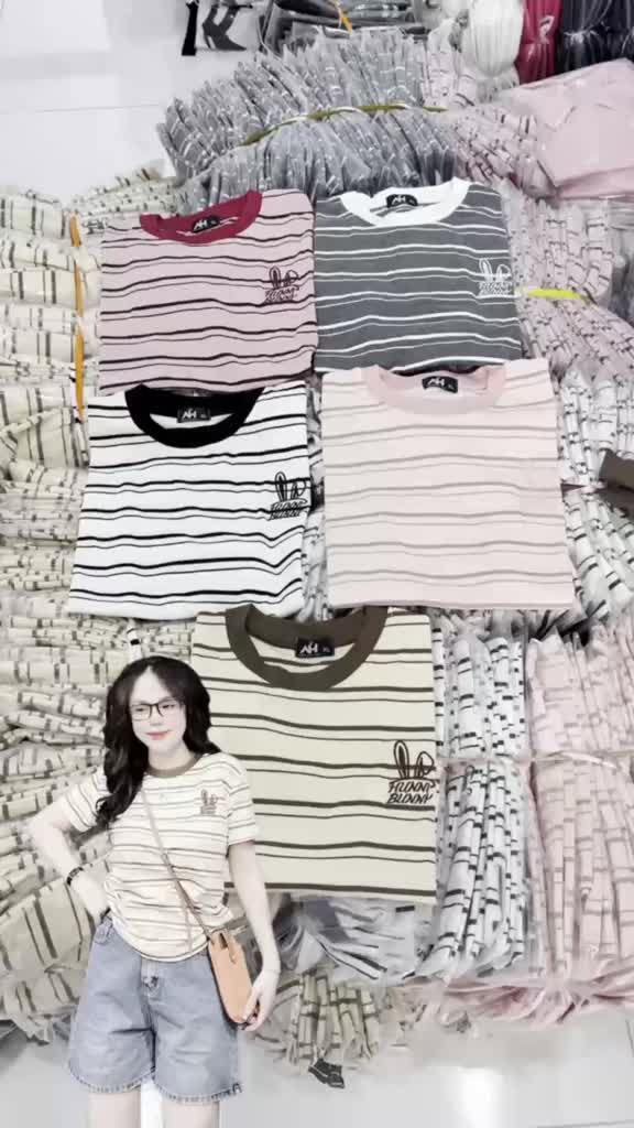 [40~60kg] Áo Thun Ôm Vừa Dáng Nữ [Mã S05] , Hình Thêu Cotton Mềm Mịn Co Dãn 4 Chiều [SỌC THỎ] | BigBuy360 - bigbuy360.vn