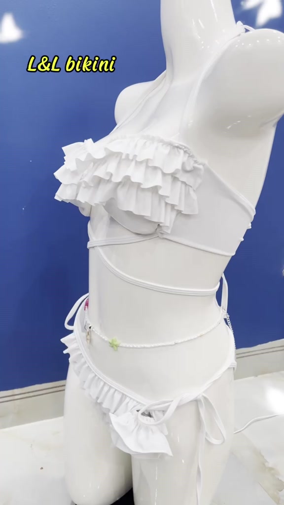 Bikini 2 Mảnh Nữ L&L BIKINI Đan Dây Bèo Tầng Có Mút Ngực Màu Trắng Đỏ Freesize Đi Biển - L20 | BigBuy360 - bigbuy360.vn
