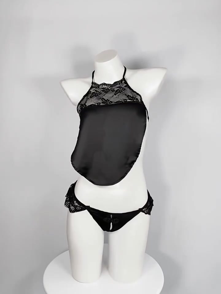 Set đồ ngủ lụa sexy nữ DK02 KHÔNG KÈM TẤT kiểu áo yếm kèm quần lót lọt khe phối ren siêu gợi cảm | BigBuy360 - bigbuy360.vn
