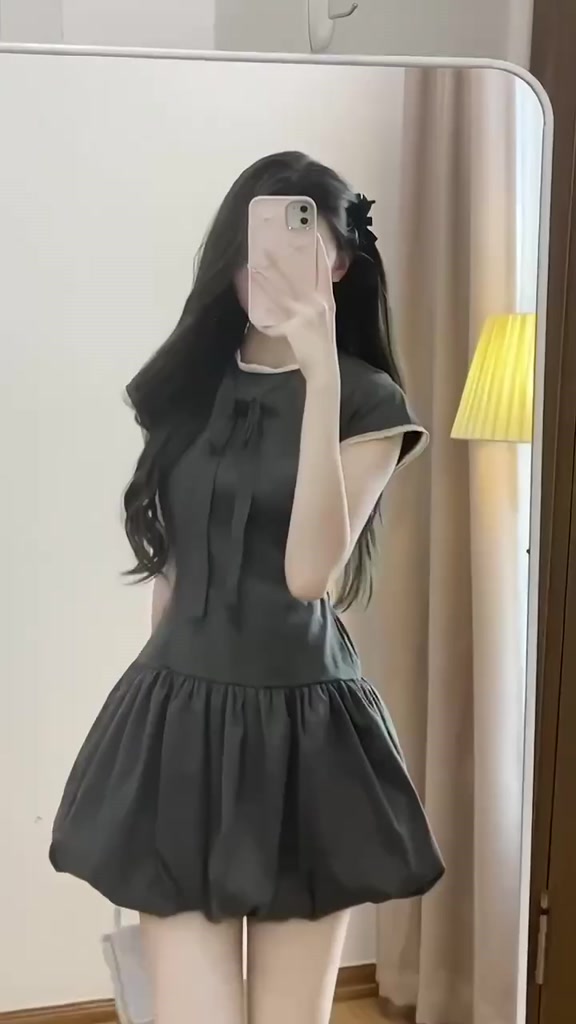 Váy Dáng Bí Phồng Đính Nơ Phối Ren Dáng Ngắn Dây Buộc Eo Kèm Quần Bảo Hộ Rời , Đầm Dáng Bí LOSY.STORE | BigBuy360 - bigbuy360.vn