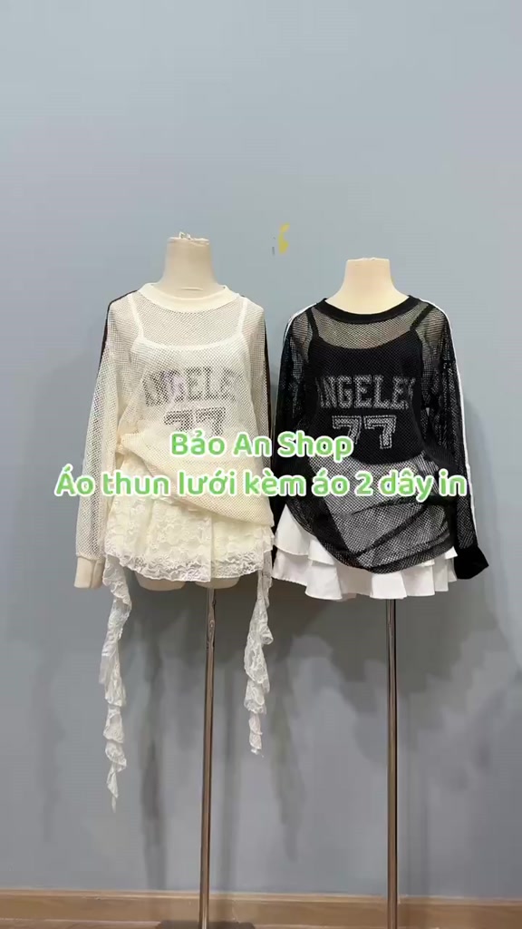 Áo thun lưới in 77 Tay dài kèm áo 2 dây thun | BigBuy360 - bigbuy360.vn