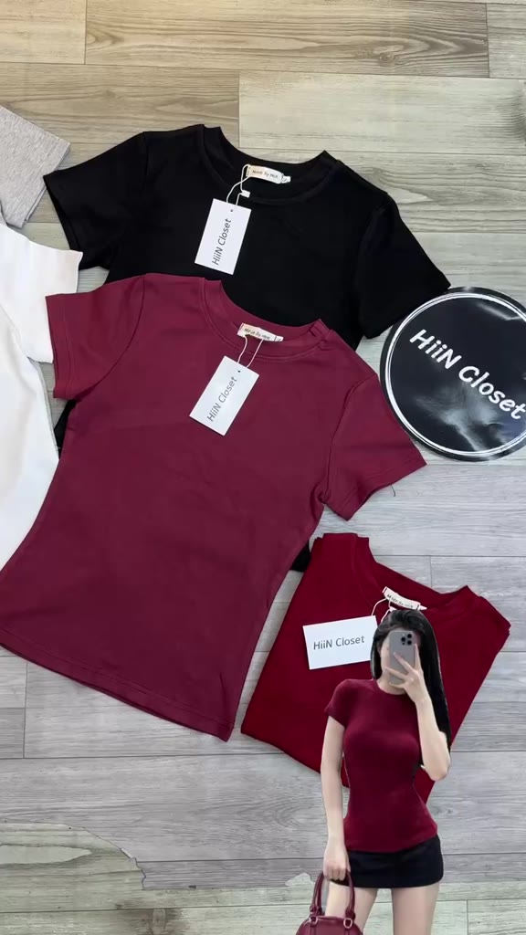 Áo thun nữ cổ tròn ôm body chất thun zip co giãn mềm mịn hàng loại 1 - Áo thun cộc tay HiiNcloset - 121 | BigBuy360 - bigbuy360.vn