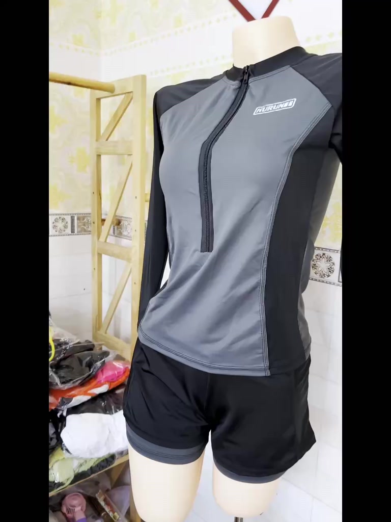 Set Đồ Bơi Nữ 2 Mảnh BKN083 Tay Dài Khóa Kéo Quần Đùi 2 Lớp Kín Đáo Chống Nắng Phong Cách Thể Thao | BigBuy360 - bigbuy360.vn