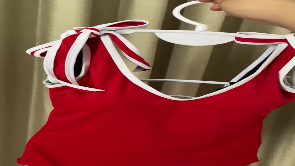 [BIKINI HÀNG LOẠI 1] Bộ bikini liền thân đỏ viền trắng, nơ tại quai | BigBuy360 - bigbuy360.vn