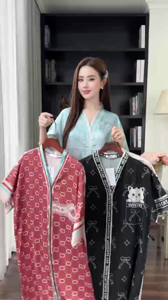Đầm ngủ sơ mi Hisexy cổ chữ y Pijama sơ mi form suông Lụa Latin Cao cấp SM24 | BigBuy360 - bigbuy360.vn