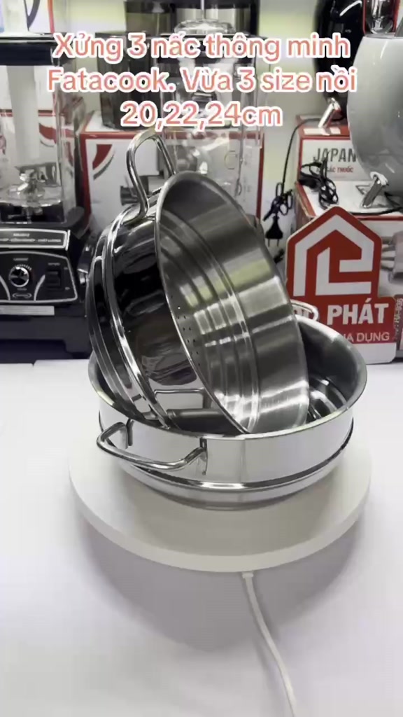 Xửng hấp Inox Fatacook thông minh 3 nấc size 24cm dùng cho nồi 20 22 24cm, xửng 3 nấc 32 cho nồi 28 30 32cm | BigBuy360 - bigbuy360.vn
