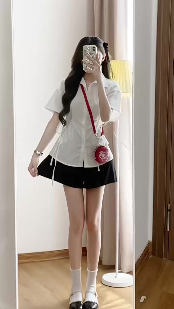Set áo sơ mi đũi phối dây buộc hai bên eo kèm quần short cạp chun A87 SUTANO | BigBuy360 - bigbuy360.vn