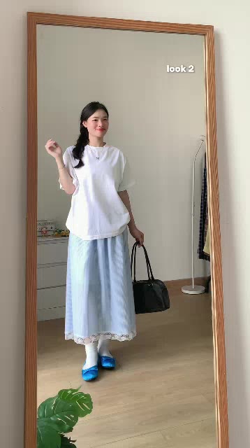 chân váy kẻ sọc phối ren dáng dài cạp co giãn ulzzang | BigBuy360 - bigbuy360.vn
