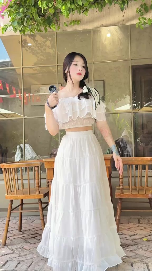 Set áo croptop trễ vai bèo phối chân váy dài xoè TABISHOP Set đồ nữ dễ thương mặc đi chơi đi biển sang chảnh(106) | BigBuy360 - bigbuy360.vn